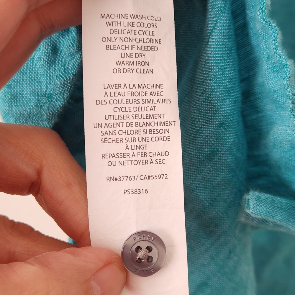 Perry Ellis 100% Linen Short Sleeve Button Down Turquoise  Shirt Mens S - Picture 11 of 12
